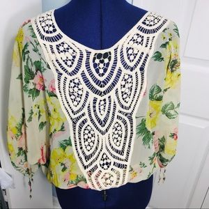 Windsor Bohemian Tropical Crochet Lace Back Top XS